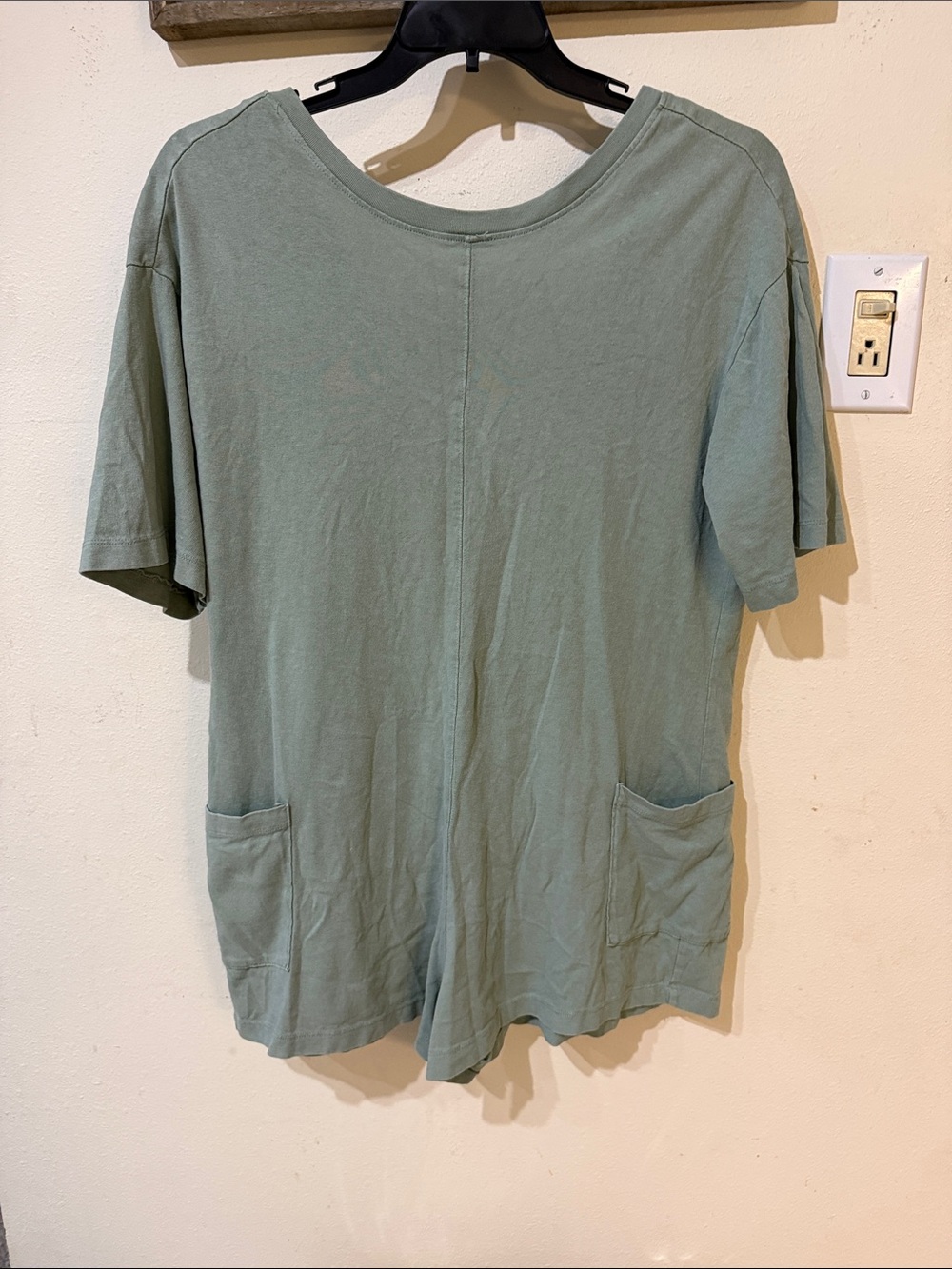 Double Zero Sage Short-Sleeve Romper with Front Pockets - Picture 2 of 9